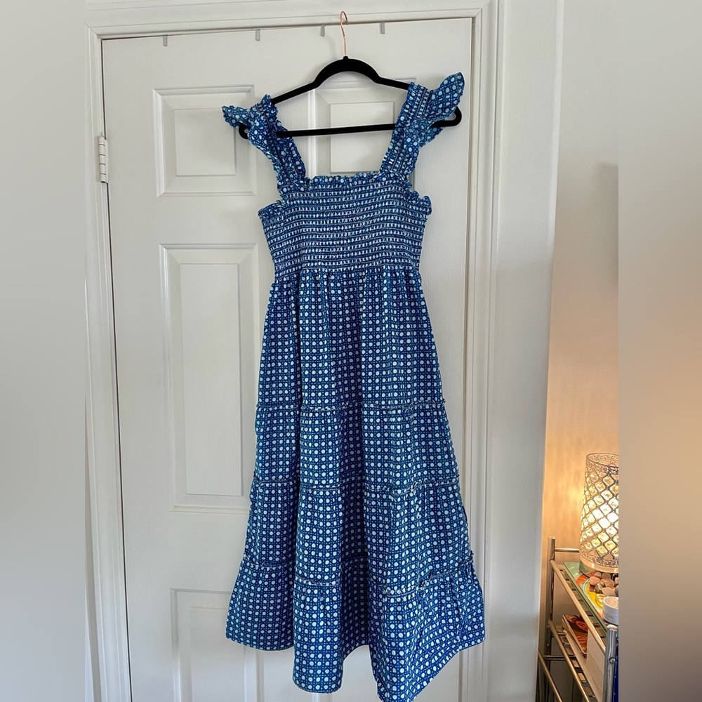 Hill House in store exclusive Blue and White Basketweave Pattern Dress Size M